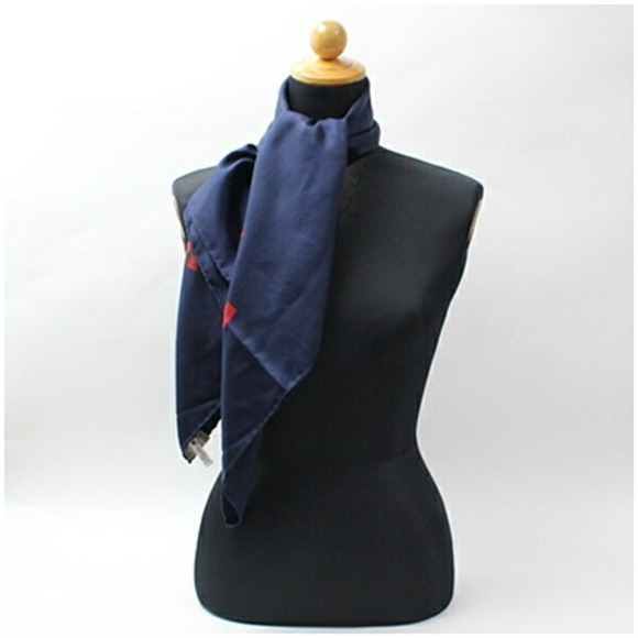 CHANEL Silk Scarf Muffler Dark Navy x Red Women's - Picture 4 of 10